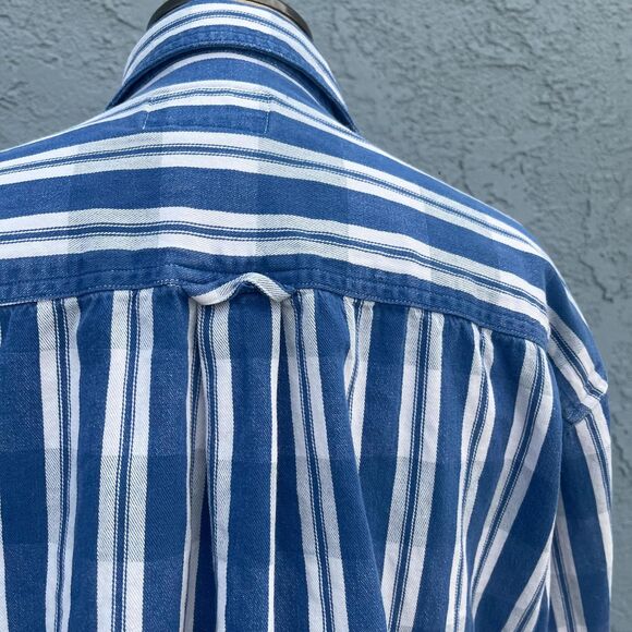 Vintage Cotton Shirt in Mens Large Blue Plaid 90s button down - Picture 9 of 11